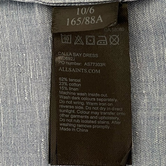 All‎ Saints Calla Bay Shirt Dress Indigo Blue Size 6 Tencel Cotton Linen - Picture 10 of 15